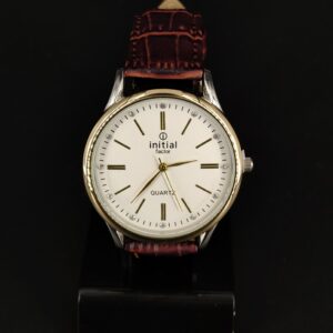 Initial Factor Two-Tone Leather Watch – White Dial & Burgundy Strap - Image 1